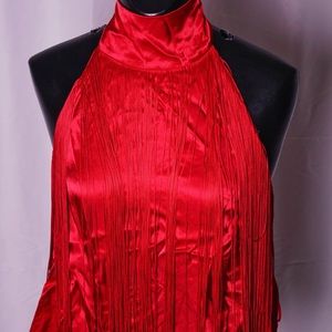 Zara Halter-Neck Fringe Blouse M NWT